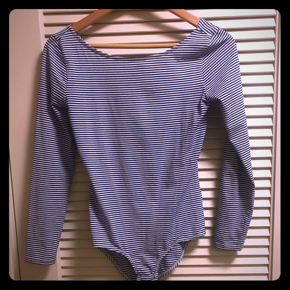 Navy pinstripe bodysuit